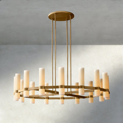 Ravay Round Milk Glass Chandelier 36", 48", 60" - Zelno Lighting