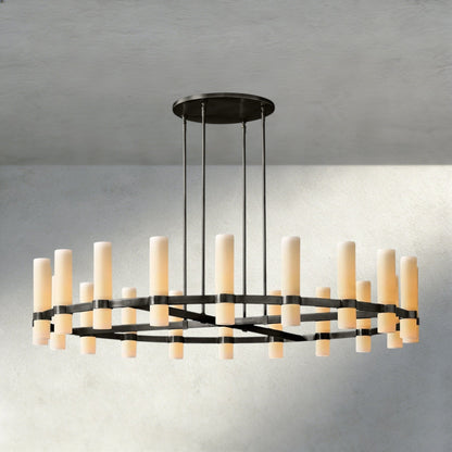Ravay Round Milk Glass Chandelier 36", 48", 60" - Zelno Lighting