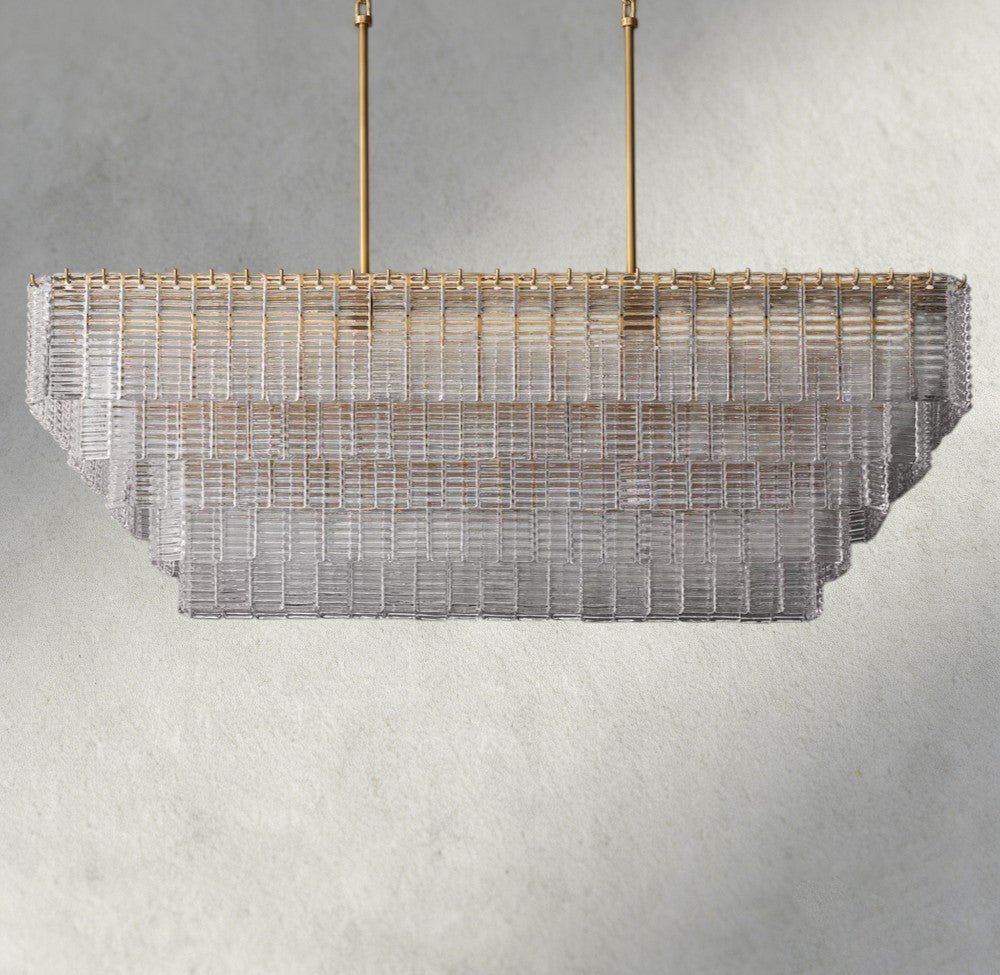 Siraue Clear Glass Rectangular Chandelier 59" - Zelno Lighting