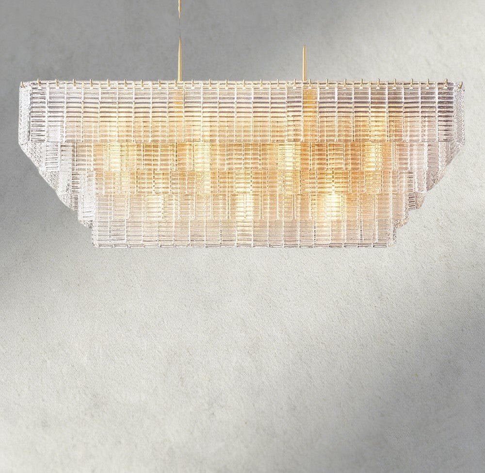 Siraue Clear Glass Rectangular Chandelier 59" - Zelno Lighting