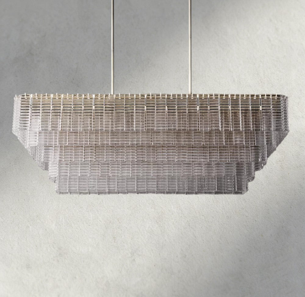 Siraue Clear Glass Rectangular Chandelier 59" - Zelno Lighting