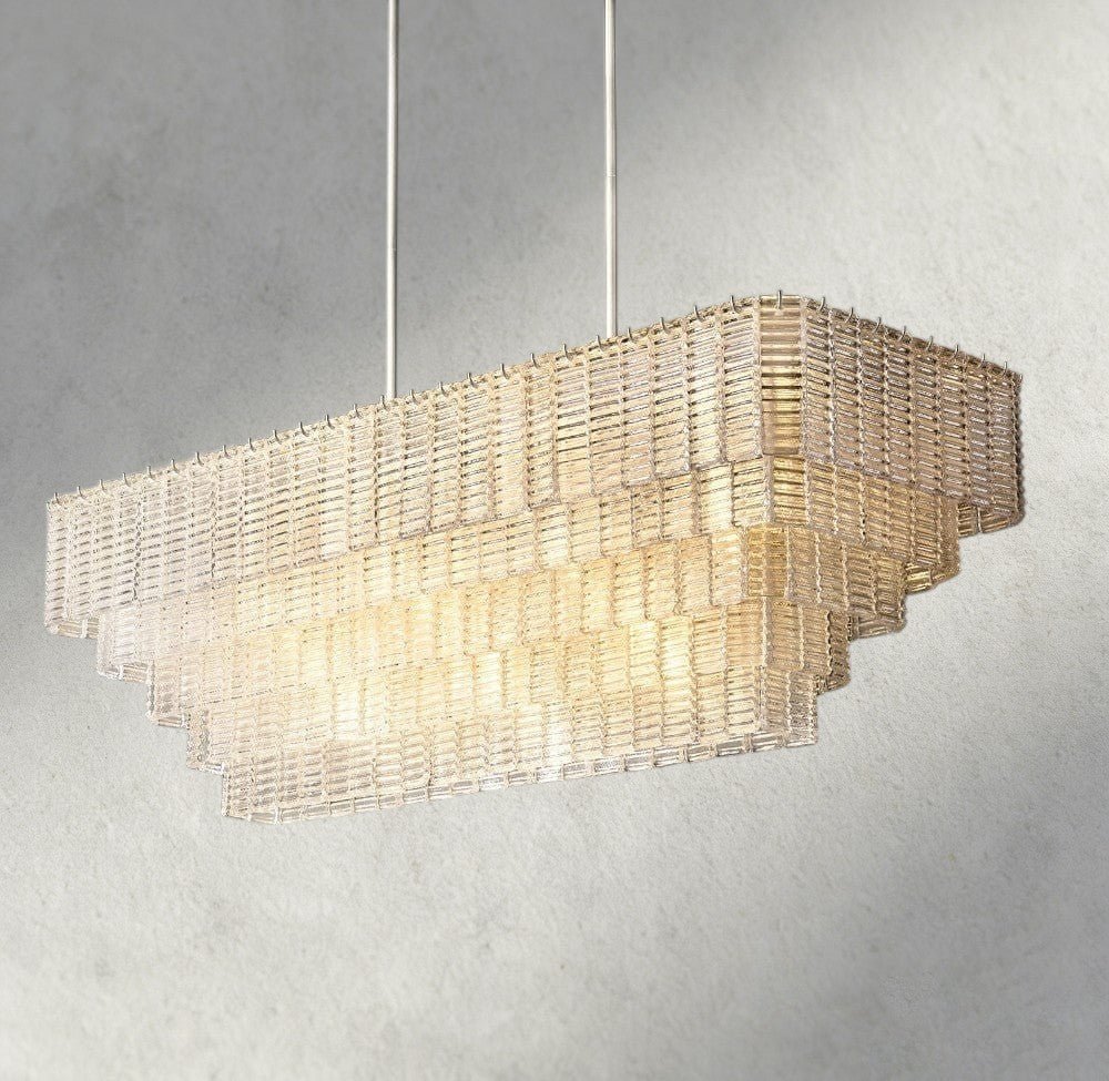 Siraue Clear Glass Rectangular Chandelier 59" - Zelno Lighting
