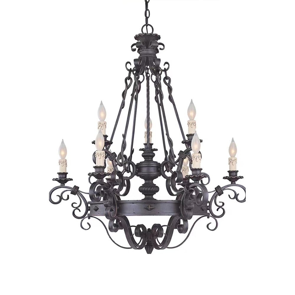 Vintage Iron Simple Candle Art Chandelier for Living Room / Villa / Stairs - Zelno Lighting