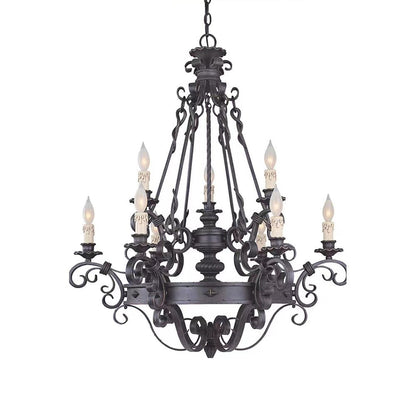 Vintage Iron Simple Candle Art Chandelier for Living Room / Villa / Stairs - Zelno Lighting