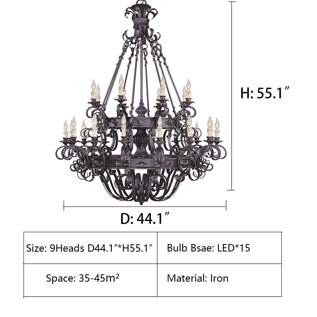 Vintage Iron Simple Candle Art Chandelier for Living Room / Villa / Stairs - Zelno Lighting