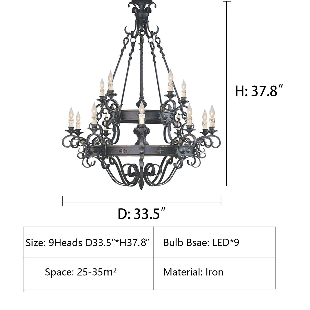 Vintage Iron Simple Candle Art Chandelier for Living Room / Villa / Stairs - Zelno Lighting