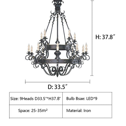 Vintage Iron Simple Candle Art Chandelier for Living Room / Villa / Stairs - Zelno Lighting