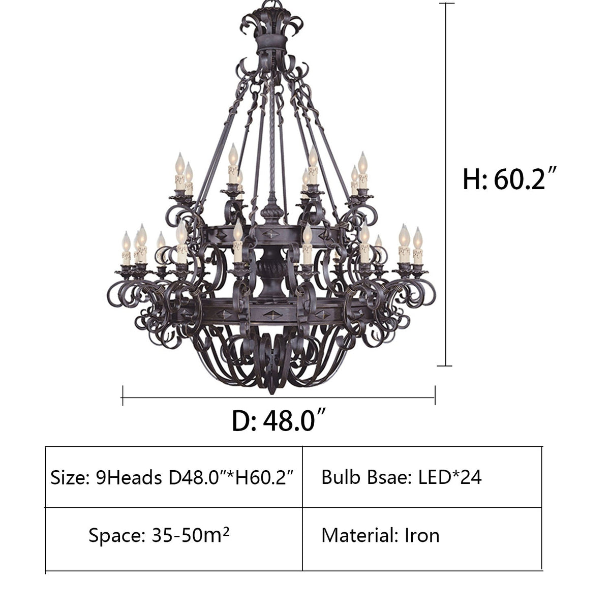 Vintage Iron Simple Candle Art Chandelier for Living Room / Villa / Stairs - Zelno Lighting