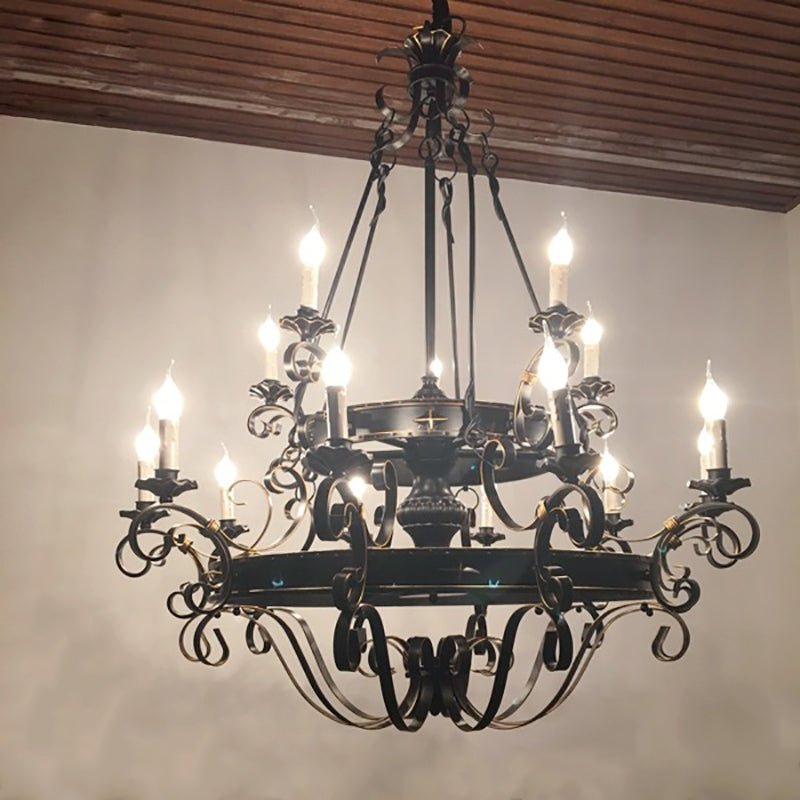 Vintage Iron Simple Candle Art Chandelier for Living Room / Villa / Stairs - Zelno Lighting