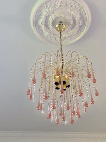 Vintage – Murano Teardrops Chandelier – 70s – Pink prisms - Zelno Lighting