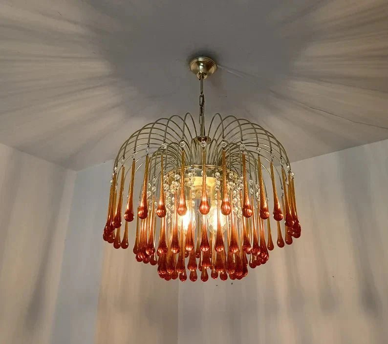 Vintage – Murano Teardrops Chandelier – 70s – Pink prisms - Zelno Lighting