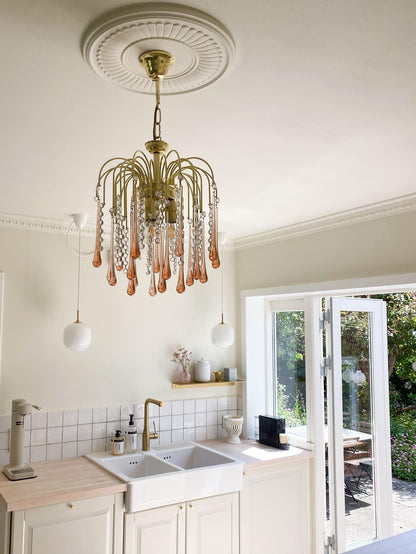 Vintage – Murano Teardrops Chandelier – 70s – Pink prisms - Zelno Lighting