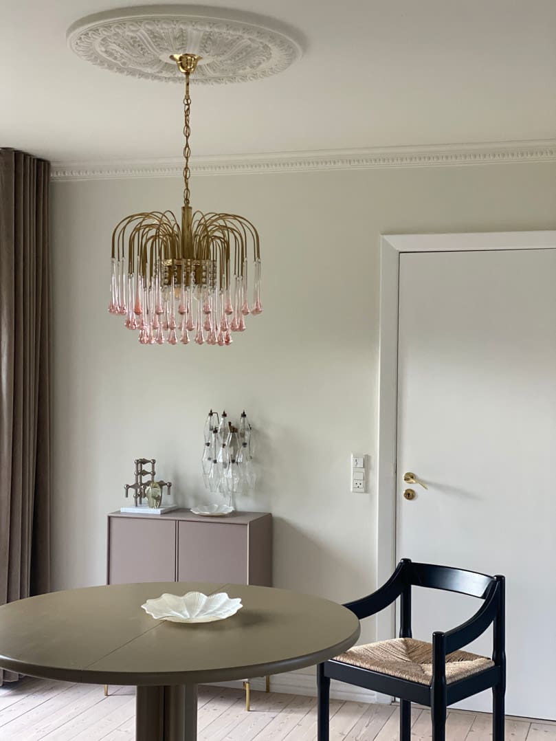 Vintage – Murano Teardrops Chandelier – 70s – Pink prisms - Zelno Lighting