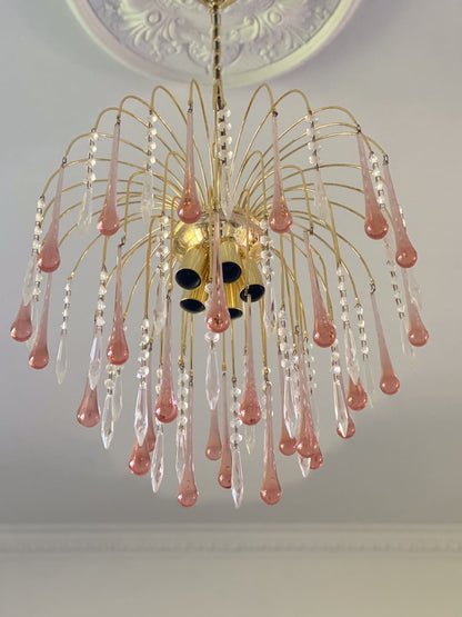 Vintage – Murano Teardrops Chandelier – 70s – Pink prisms - Zelno Lighting