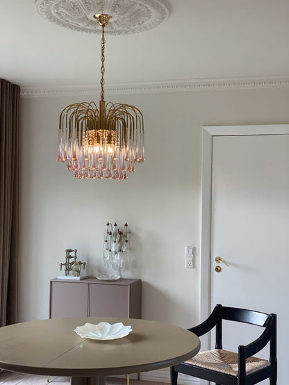 Vintage – Murano Teardrops Chandelier – 70s – Pink prisms - Zelno Lighting