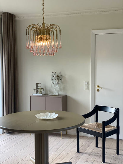 Vintage – Murano Teardrops Chandelier – 70s – Pink prisms - Zelno Lighting