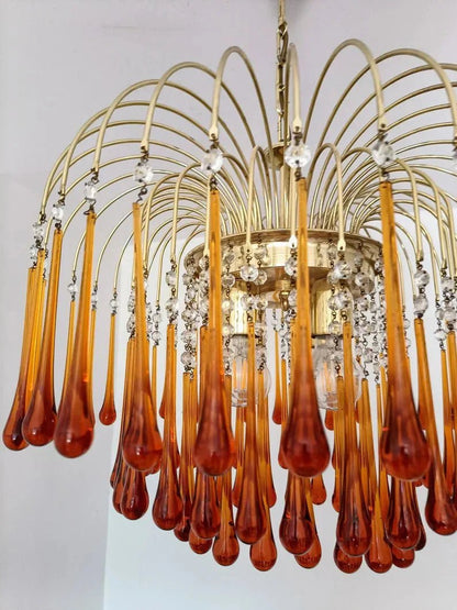 Vintage – Murano Teardrops Chandelier – 70s – Pink prisms - Zelno Lighting