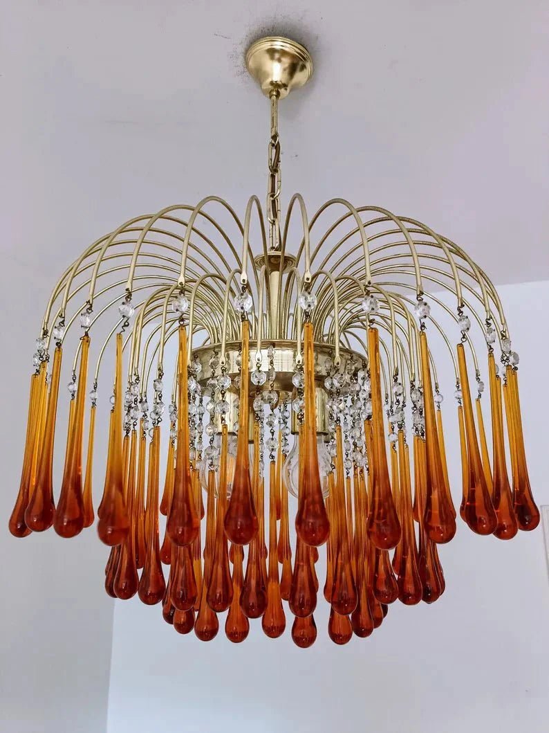 Vintage – Murano Teardrops Chandelier – 70s – Pink prisms - Zelno Lighting