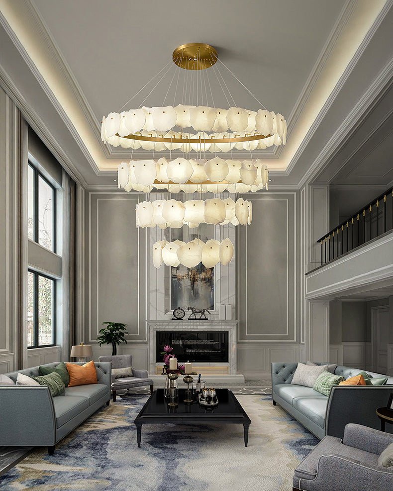 Zelno Tiered Circular Alabaster Chandelier - Zelno Lighting