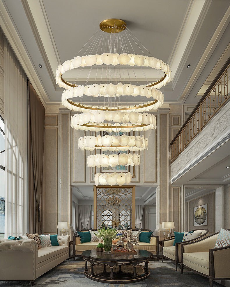 Zelno Tiered Circular Alabaster Chandelier - Zelno Lighting