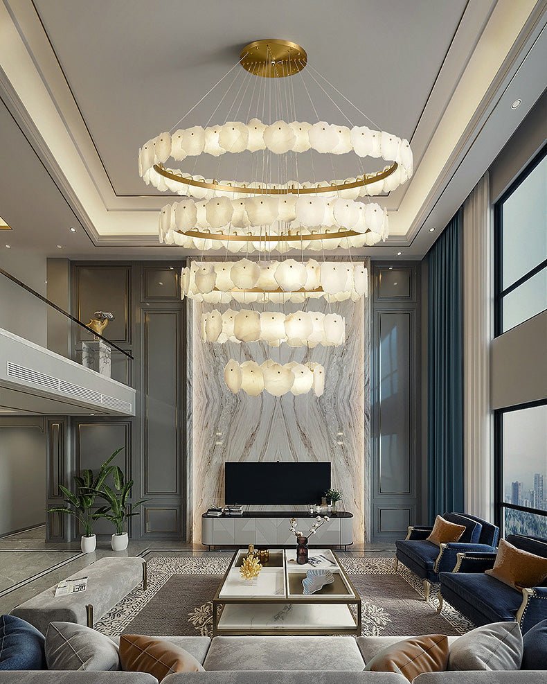 Zelno Tiered Circular Alabaster Chandelier - Zelno Lighting