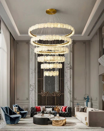 Zelno Tiered Circular Alabaster Chandelier - Zelno Lighting
